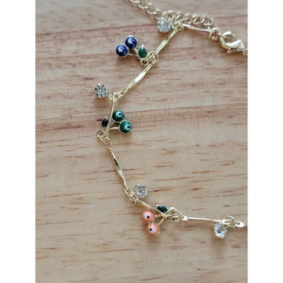 18K Gold Plated Evil Eye Enamel Charm Anklet - Picture 3 of 4